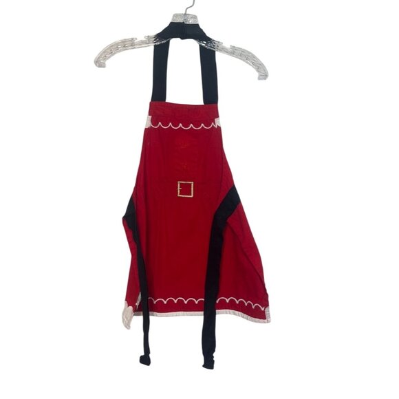 St. Nicholas Square Santa Themed Cotton Apron Girls OS Red Scalloped Trim - Picture 2 of 6